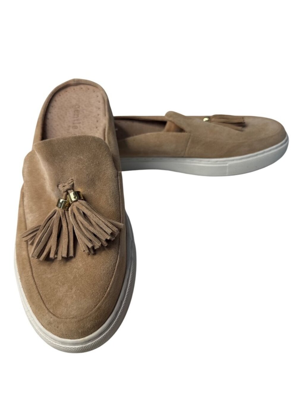 Gentle Souls By Kenneth Cole Womens Tan Suede Slip-On Loafers Tassels Size 8.5